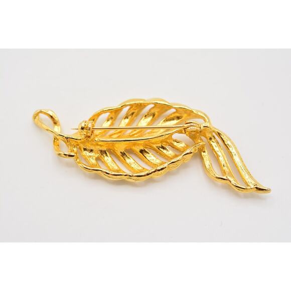 Vintage Leaf Pin Brushed Gold Shiny Metallic Feather 1980s Bin5B - Picture 11 of 12